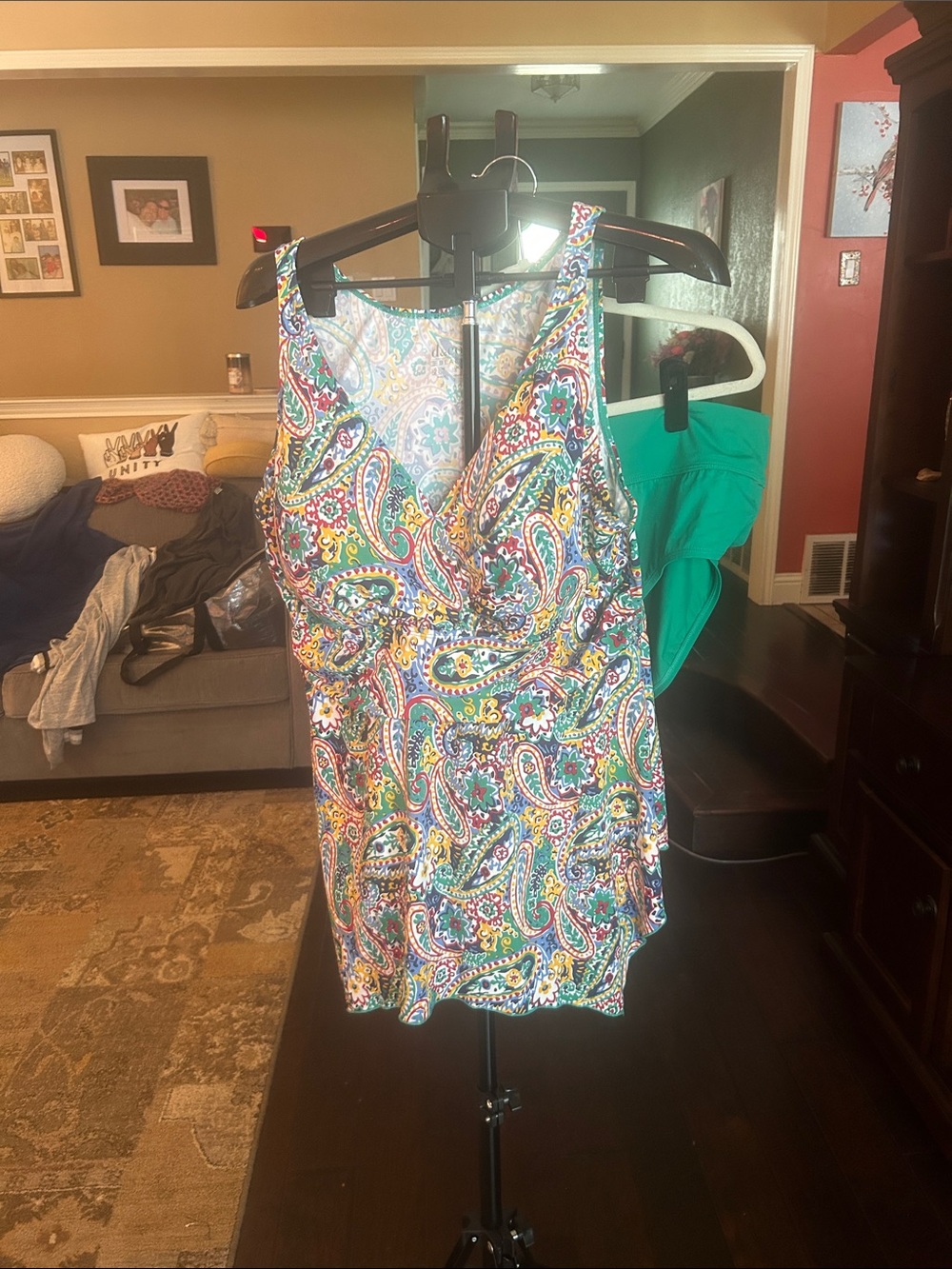 Paisley Multi-Color Tankini Swim Top and brief bottoms
